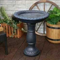 New 😀 Sunnydaze Decor Sunnydaze Outdoor Glass Fiber Reinforced Concrete Patio Garden Façade du Soleil Bird Bath - 26" - Blue 🎁