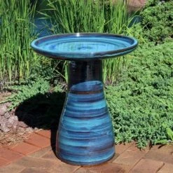 Best Sale π Sunnydaze Decor Sunnydaze Outdoor Weather-Resistant Garden Patio Simply Elegant High-Fired Smooth Ceramic Hand-Painted Bird Bath - Galaxy Blue π