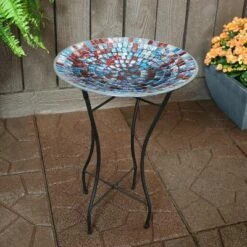 Best Pirce π Sunnydaze Decor Sunnydaze Outdoor Garden Patio Bird Bath with Metal Stand and Multi-Colored Mosaic Tile Design Bowl - 14" π