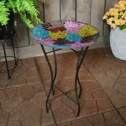 Brand new π₯ Sunnydaze Decor Sunnydaze Outdoor Garden Patio Bird Bath with Metal Stand and Multi-Colored Mosaic Petal Design Bowl - 14" βοΈ