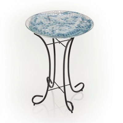 Best Sale π 23" Outdoor Mosaic Glass Birdbath Bowl with Metal Stand Blue - Alpine Corporation π 4 Best Sale π 23" Outdoor Mosaic Glass Birdbath Bowl with Metal Stand Blue - Alpine Corporation π - Image 2