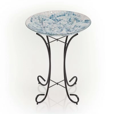 Best Sale π 23" Outdoor Mosaic Glass Birdbath Bowl with Metal Stand Blue - Alpine Corporation π 5 Best Sale π 23" Outdoor Mosaic Glass Birdbath Bowl with Metal Stand Blue - Alpine Corporation π - Image 3