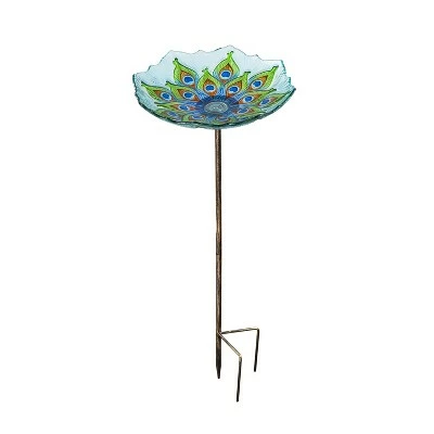 Best reviews of π Evergreen Peacock Glass Bird Bath with Metal Stake β 1 Best reviews of π Evergreen Peacock Glass Bird Bath with Metal Stake β
