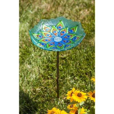 Best reviews of π Evergreen Peacock Glass Bird Bath with Metal Stake β 2 Best reviews of π Evergreen Peacock Glass Bird Bath with Metal Stake β - Image 2