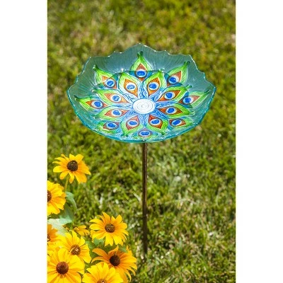 Best reviews of π Evergreen Peacock Glass Bird Bath with Metal Stake β 4 Best reviews of π Evergreen Peacock Glass Bird Bath with Metal Stake β - Image 4