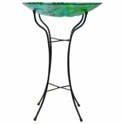 Cheapest π Northlight 18β Colorful Dragonfly with Green Leaves Hand Painted Glass Outdoor Patio Birdbath β