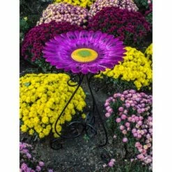 Coupon π Backyard Expressions Metal 24" Sunflower Bird Bath Purple π