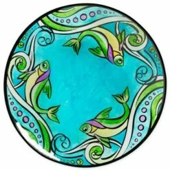 New 🎉 Wind & Weather Glass Fish Motif Birdbath with Solar Lighted Mercury Glass Stand 🛒