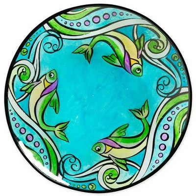 New π Wind & Weather Glass Fish Motif Birdbath with Solar Lighted Mercury Glass Stand π 2 New π Wind & Weather Glass Fish Motif Birdbath with Solar Lighted Mercury Glass Stand π