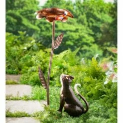 Promo 🤩 Wind & Weather Metal Cat, Bird and Flower Birdbath 😉