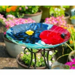 Coupon 😍 Evergreen 18" Hand Painted Embossed Glass Bird Bath, Red/White/Blue Florals 👍 -Garden Decor Shop unnamed file 1899