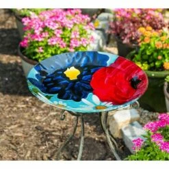 Coupon 😍 Evergreen 18" Hand Painted Embossed Glass Bird Bath, Red/White/Blue Florals 👍 -Garden Decor Shop unnamed file 1901