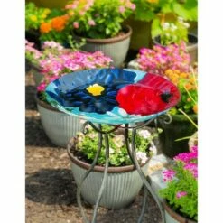 Coupon 😍 Evergreen 18" Hand Painted Embossed Glass Bird Bath, Red/White/Blue Florals 👍 -Garden Decor Shop unnamed file 1903