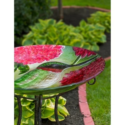 Top 10 π₯° Evergreen 18" Hand Painted Embossed Glass Bird Bath, Hummingbird with Red Lupine Florals π 4 Top 10 π₯° Evergreen 18" Hand Painted Embossed Glass Bird Bath, Hummingbird with Red Lupine Florals π - Image 3