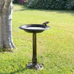 Cheap 😍 Alpine Corporation 27" Polyresin Antique Style Outdoor Birdbath Bowl with Bird Figurine Bronze ⭐