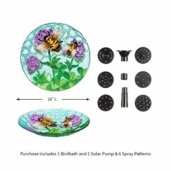 Cheap 🎉 Evergreen 18" Hand Painted Glass Bird Bath, Busy Bee Days w Solar Fountain ❤️ -Garden Decor Shop unnamed file 1957