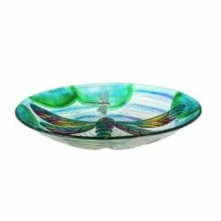 Brand new 😉 Evergreen 18" Hand Painted Embossed Glass Bird Bath, Fluttering Dragonfly Pond 🔥