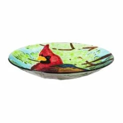 Discount 💯 Evergreen 18"Hand Painted Embossed Glass Bird Bath, Cardinal and Blue Bird ✨