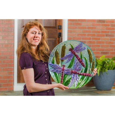 Promo ⭐ Evergreen 18" Hand Painted Bird Bath with Crushed Glass, Dragonflies over Cattails ❤️ 3 Promo ⭐ Evergreen 18" Hand Painted Bird Bath with Crushed Glass, Dragonflies over Cattails ❤️ - Image 2