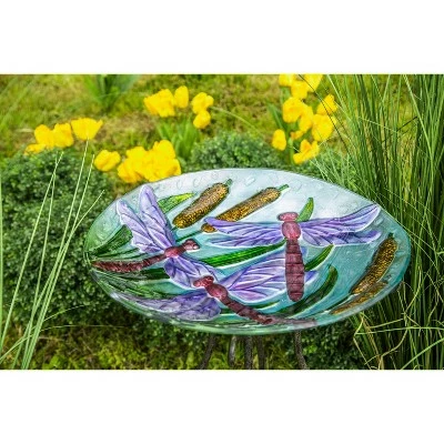 Promo ⭐ Evergreen 18" Hand Painted Bird Bath with Crushed Glass, Dragonflies over Cattails ❤️ 4 Promo ⭐ Evergreen 18" Hand Painted Bird Bath with Crushed Glass, Dragonflies over Cattails ❤️ - Image 3