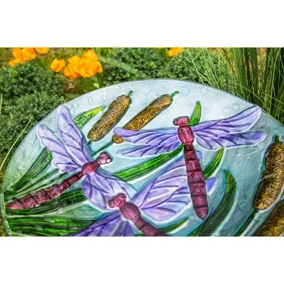 Promo ⭐ Evergreen 18" Hand Painted Bird Bath with Crushed Glass, Dragonflies over Cattails ❤️ 6 Promo ⭐ Evergreen 18" Hand Painted Bird Bath with Crushed Glass, Dragonflies over Cattails ❤️ - Image 5