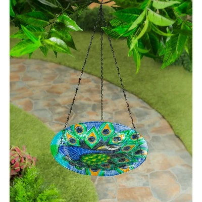 Deals 👍 Evergreen 14" Glass Hanging Birdbath, Peacock ❤️ 3 Deals 👍 Evergreen 14" Glass Hanging Birdbath, Peacock ❤️