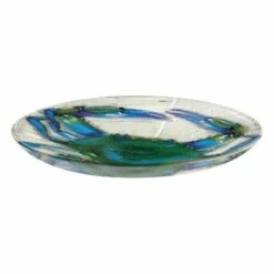 Flash Sale 😀 Evergreen 18" Hand Painted Embossed Glass Bird Bath, Blue Crab 🎉