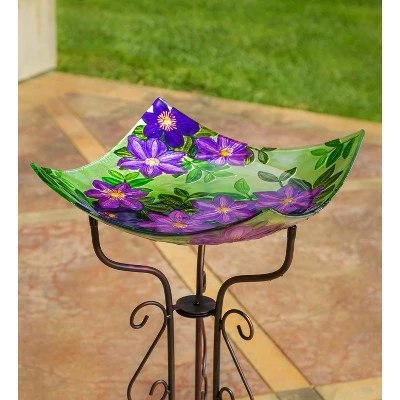 Best deal 🎁 Evergreen 16.5" Hand Painted Embossed Square Glass Bird Bath, Purple Floral 😀 3 Best deal 🎁 Evergreen 16.5" Hand Painted Embossed Square Glass Bird Bath, Purple Floral 😀