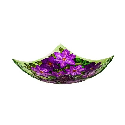 Best deal 🎁 Evergreen 16.5" Hand Painted Embossed Square Glass Bird Bath, Purple Floral 😀 4 Best deal 🎁 Evergreen 16.5" Hand Painted Embossed Square Glass Bird Bath, Purple Floral 😀 - Image 2