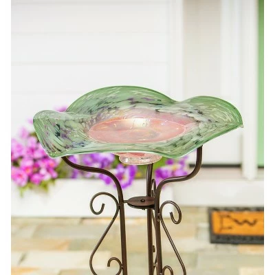 Discount π Evergreen 16" Textured Glass Bird Bath, Iridescent Wave π 3 Discount π Evergreen 16" Textured Glass Bird Bath, Iridescent Wave π