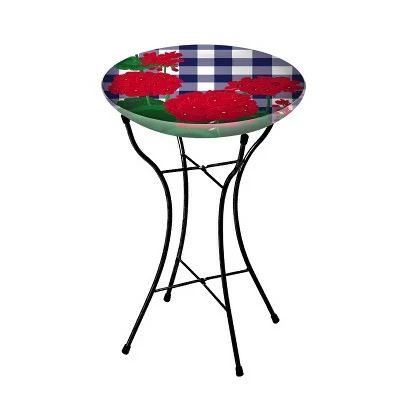 Hot Sale π Evergreen 16" Glass Bird Bath with Stand, Plaid Geraniums- π 3 Hot Sale π Evergreen 16" Glass Bird Bath with Stand, Plaid Geraniums- π