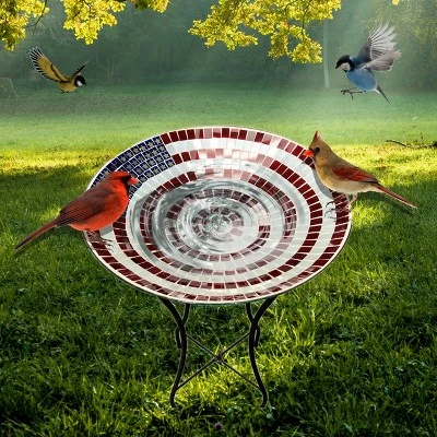 Discount 𧨠Backyard Expressions 24.5" Glass American Flag Birdbath π 2 Discount 𧨠Backyard Expressions 24.5" Glass American Flag Birdbath π