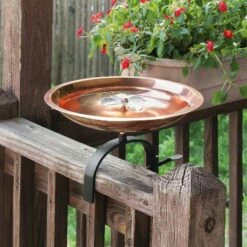 Budget π 7.5" π Dogwood Garden Birdbath with Over Rail Bracket Copper Plated and Colored Patina Finish - ACHLA Designs π―