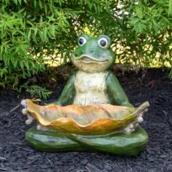 Buy π Northlight 14" Green Frog with Leaf Birdfeeder Outdoor Garden Statue π