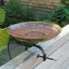 Best Pirce 👍 9.25" Brass Red African Daisy Birdbath with Over Rail Bracket Antique Patina Finish - Achla Designs 👏