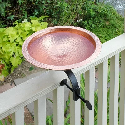Deals 😍 14.75" 🔨 Hammered Solid Copper Birdbath with Over Rail Bracket Satin Copper - Achla Designs 😍 3 Deals 😍 14.75" 🔨 Hammered Solid Copper Birdbath with Over Rail Bracket Satin Copper - Achla Designs 😍