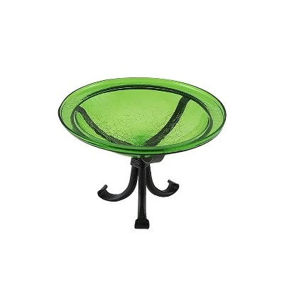 Buy π 12.75" Reflective Crackle Glass Birdbath Bowl with Tripod Stand - Achla Designs Fern Green π 4 Buy π 12.75" Reflective Crackle Glass Birdbath Bowl with Tripod Stand - Achla Designs Fern Green π - Image 2