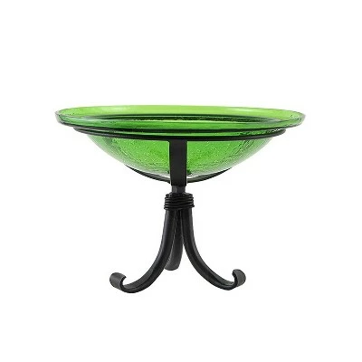 Buy π 12.75" Reflective Crackle Glass Birdbath Bowl with Tripod Stand - Achla Designs Fern Green π 6 Buy π 12.75" Reflective Crackle Glass Birdbath Bowl with Tripod Stand - Achla Designs Fern Green π - Image 4