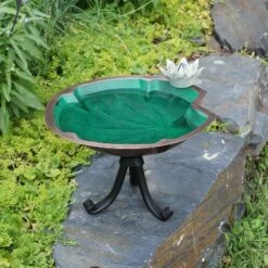 Wholesale 𧨠10.2" Lilypad Birdbath with White Flowers and Tripod Stand Antique Copper and Patina Finish - ACHLA Designs β