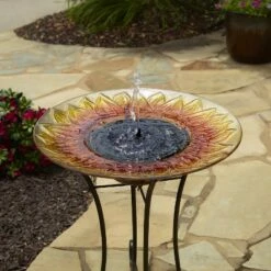 Cheap 🥰 Smart Solar 24.3" H Sunflower Glass Birdbath - Yellow - Smart Living 🧨
