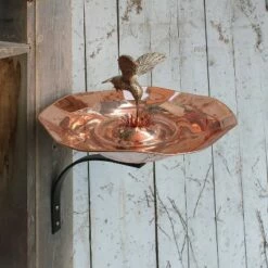 Hot Sale 🌟 16.2" Hummingbird Birdbath Bowl with Wall Mount Bracket Copper Plated - ACHLA Designs 🎁