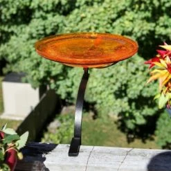 New 👏 13.7" Reflective Crackle Glass Birdbath Bowl with Rail Mount Bracket - Achla Designs Red 🥰