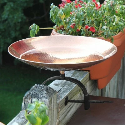 New π 8" Stainless Steel Birdbath Bowl with Over Rail Bracket Polished Copper Plated - ACHLA Designs π 3 New π 8" Stainless Steel Birdbath Bowl with Over Rail Bracket Polished Copper Plated - ACHLA Designs π