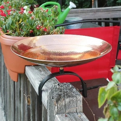 New π 8" Stainless Steel Birdbath Bowl with Over Rail Bracket Polished Copper Plated - ACHLA Designs π 5 New π 8" Stainless Steel Birdbath Bowl with Over Rail Bracket Polished Copper Plated - ACHLA Designs π - Image 3