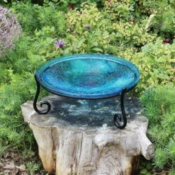 Discount 👏 6" Reflective Crackle Glass Birdbath Bowl With Short Stand II - Achla Designs Fern Green 🎉