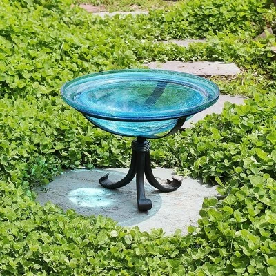 Best Sale π 12.75" Reflective Crackle Glass Birdbath Bowl with Tripod Stand Teal Blue - Achla Designs π 4 Best Sale π 12.75" Reflective Crackle Glass Birdbath Bowl with Tripod Stand Teal Blue - Achla Designs π - Image 2