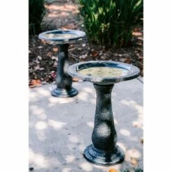 Best reviews of 😉 Set of 2 Concrete Birdbaths with Round Pedestal and Base - XBrand Black/speckled Gray ⭐