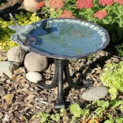 Flash Sale 💯 10.75" Tall Scallop Shell Birdbath with Tripod Stand Antique Brass Plated - Achla Designs ⭐