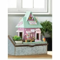 Discount ✔️ Zingz & Thingz Zingz & Thingz 9" Ice Cream Shop Wood Birdhouse Purple 🔥