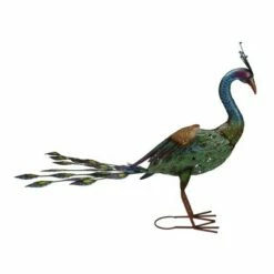 Budget 🤩 Napco 24" Green and Blue Metal Peacock Outdoor Garden Statue 👍